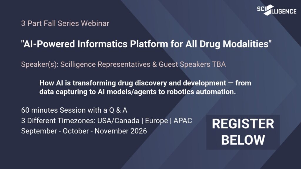 Join Scilligence this fall for a three-part webinar series on AI-powered informatics and robotics integration, built for scientists and R&D teams. Register now.